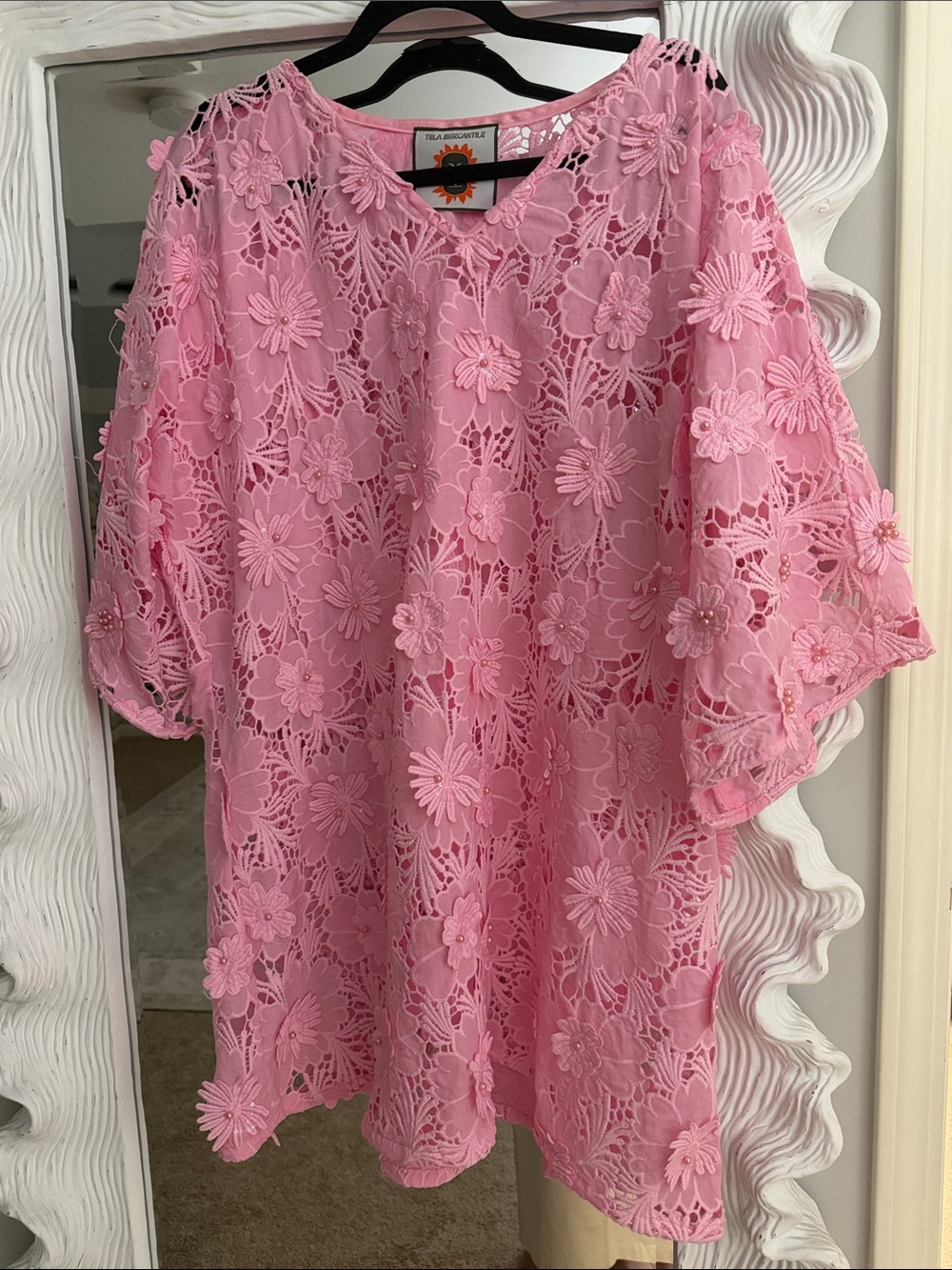 Tela Pink Floral Lace Midi Dress